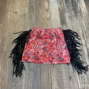 Red Paisley Fringe Skirt